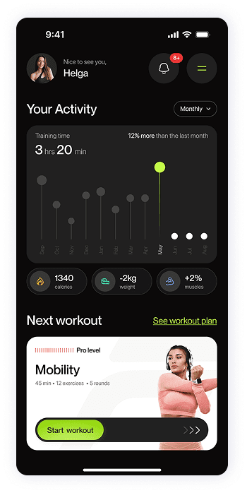 UI design of Fitty workout progress screen
