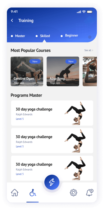 UI design of the Yogadgine app training screen