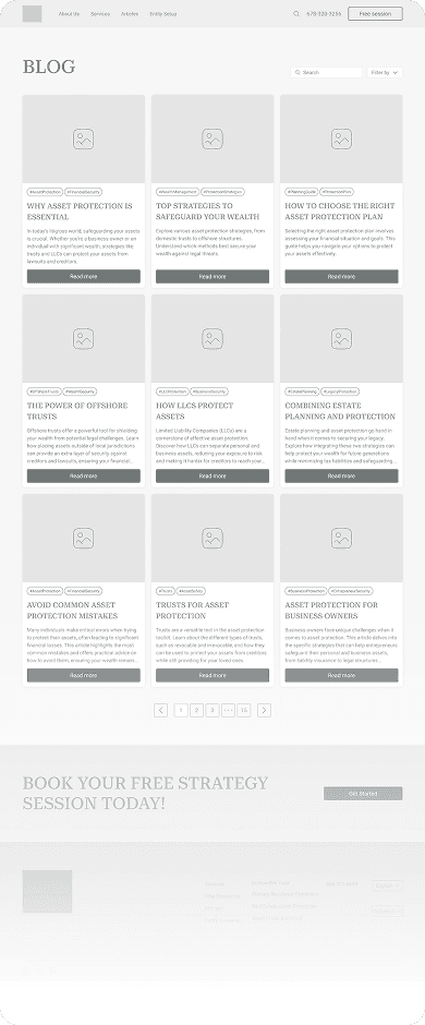Wireframe of Asset Protection blog page