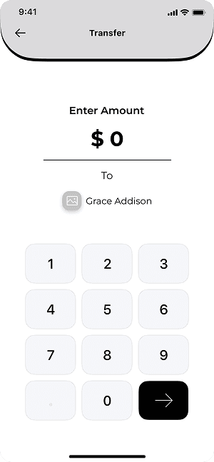 Wireframe of MoneyPay transfer amount screen