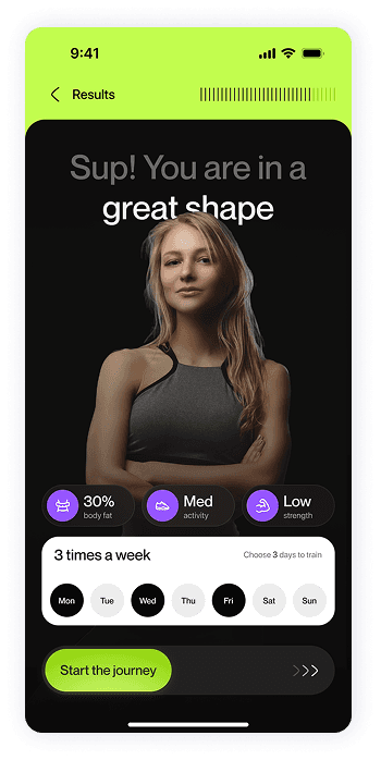 UI design of Fitty fitness result screen