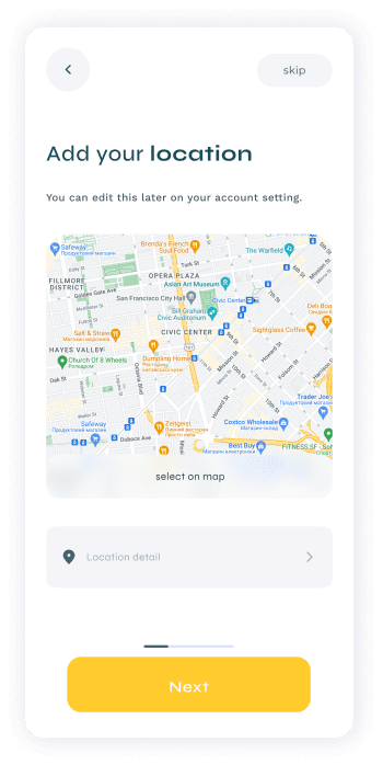 UI design of Turveyor location screen