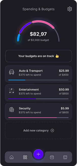 Spending and budgets screen UI design of TrackEasy app
