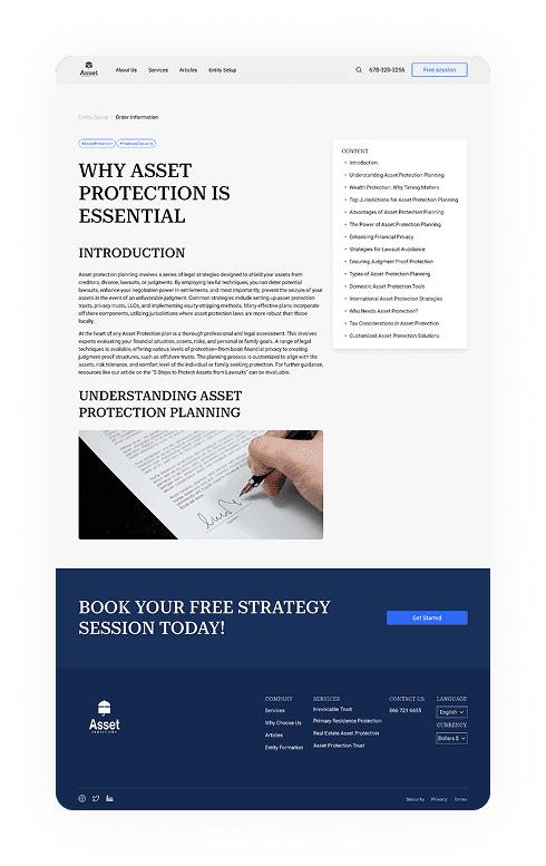 UI design of the Asset Protection blog post page