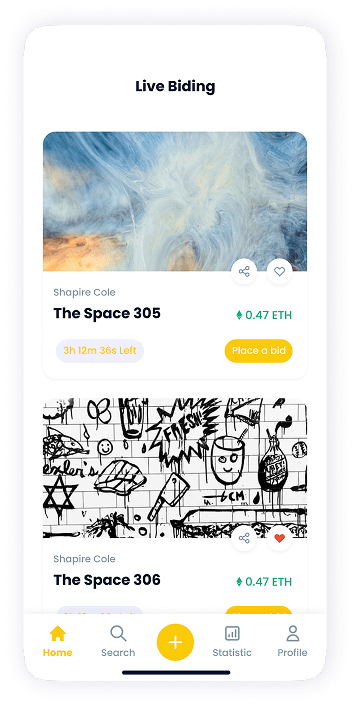 NFT Store live bidding screen UI design
