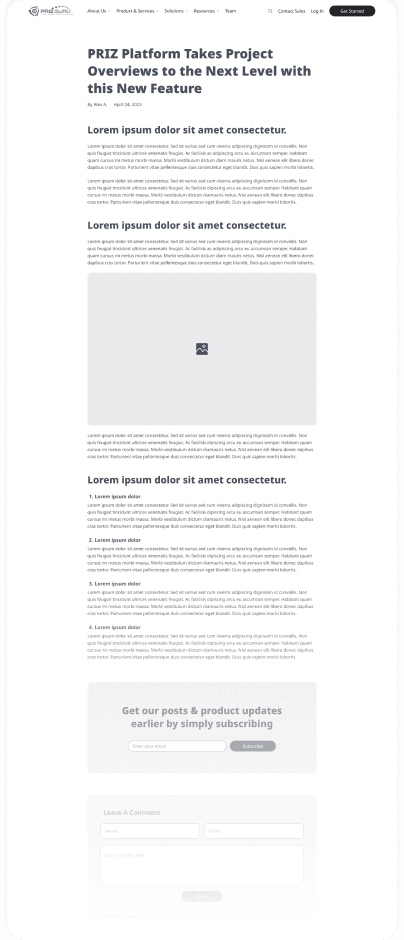 Wireframe of the PrizGuru blog post page