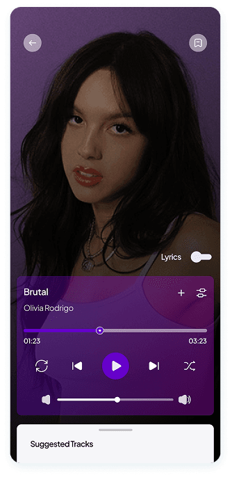 UI design of Muzz app music player screen