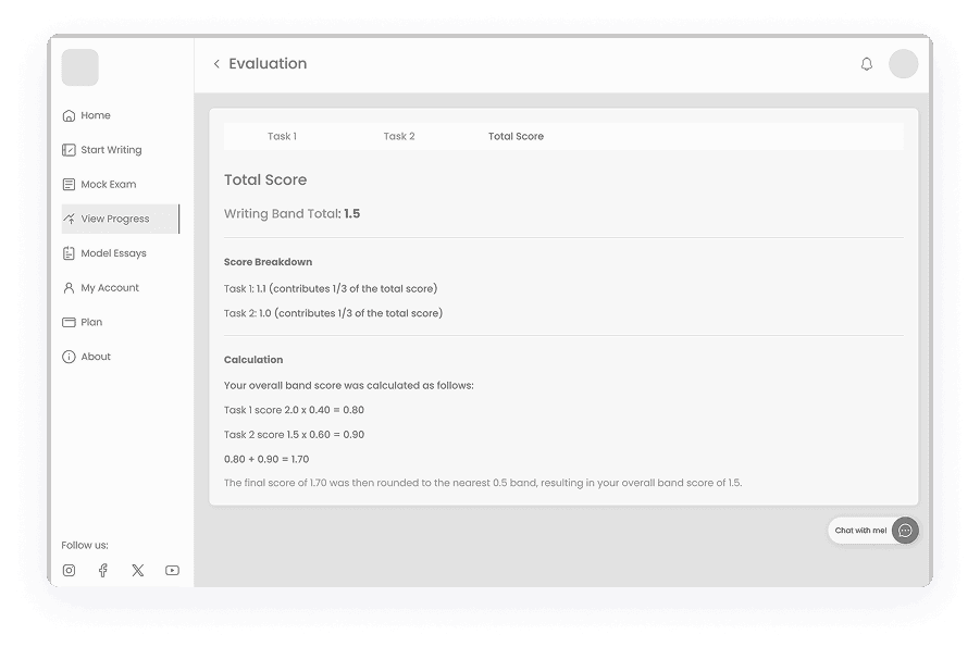Wireframe of Writemaster evaluation screen
