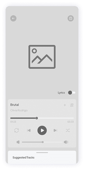 Wireframe of Muzz app music player screen