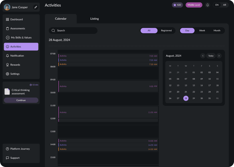 UI design of SkillForge activities page