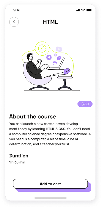 UI design of the EasyCoursy app-s course details screen