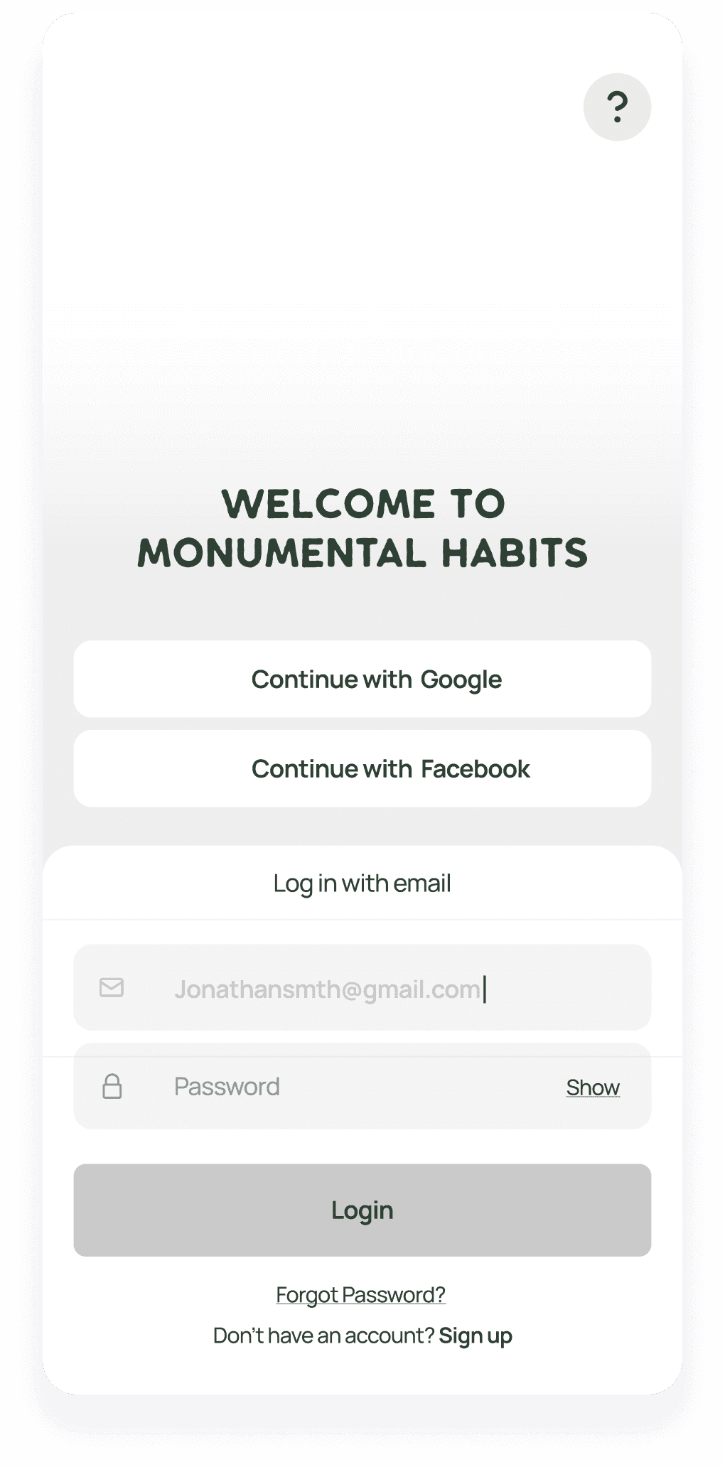 Wireframe of a LifeBalance login screen
