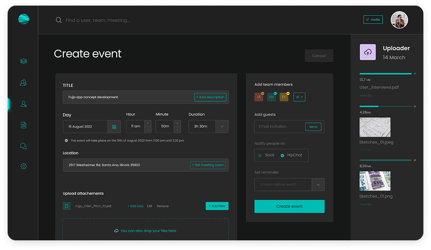 Bounce create event dashboard UI design