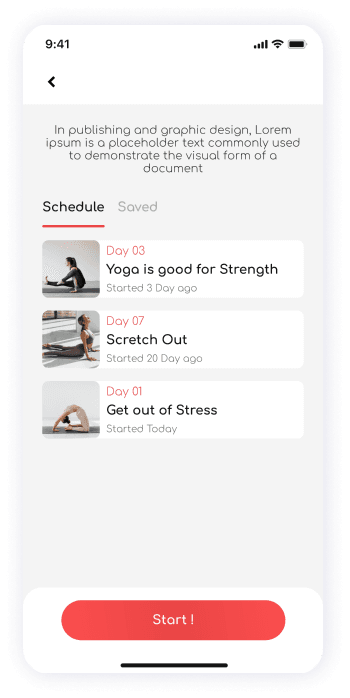UI design of ShareFit app schedule screen