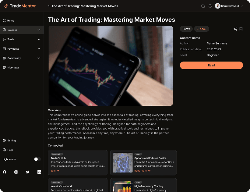 UI layout of the TradeMentor guide screen