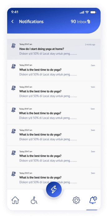 UI design of the Yogadgine app notifications screen