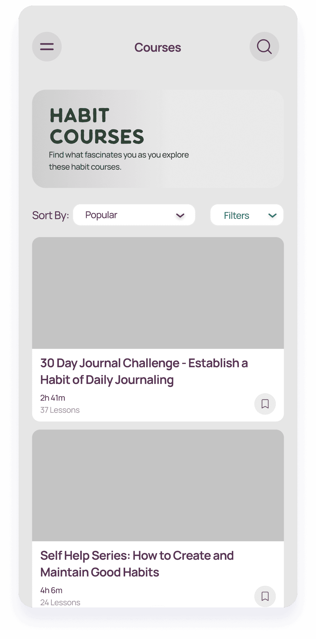 LifeBalance habit courses library wireframe