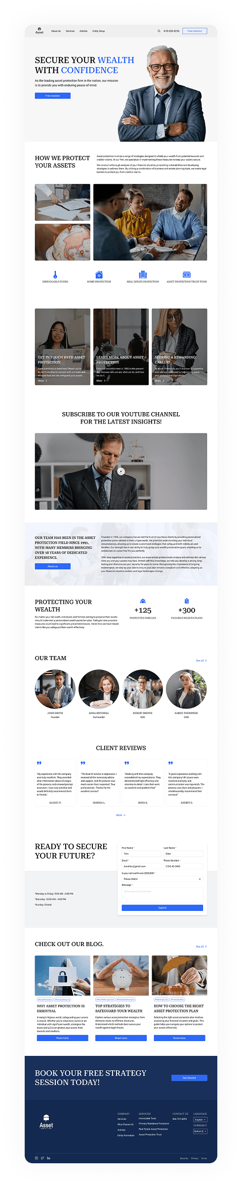 Asset protection homepage UI design