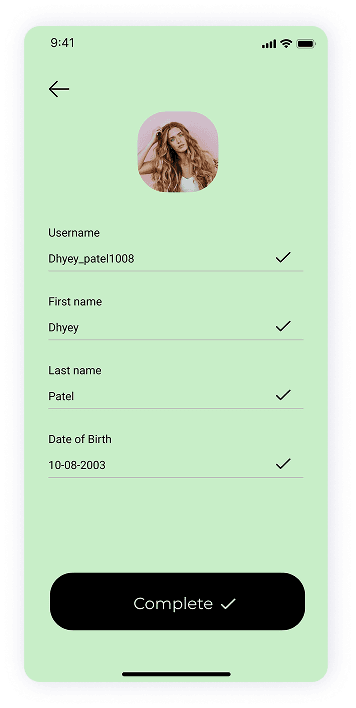 UI design of MoneyPay profile setup screen