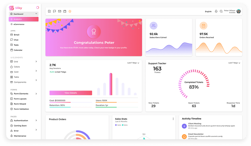Sliky CRM software main dashboard
