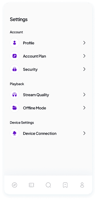 UI design of Muzz app settings screen