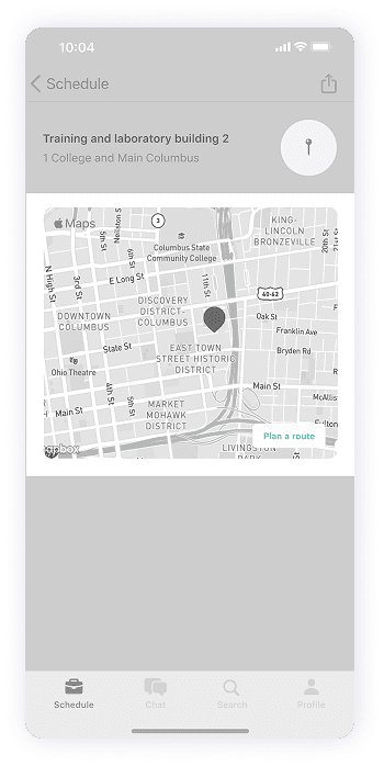 University Student app wireframe of the campus location screen