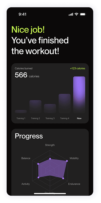 UI design of Fitty workout summary screen