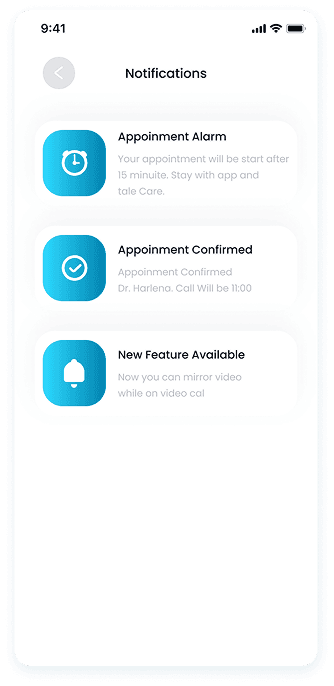 UI design of the E-Doctor app-s notifications screen