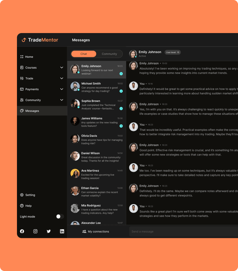 TradeMentor communication system feature