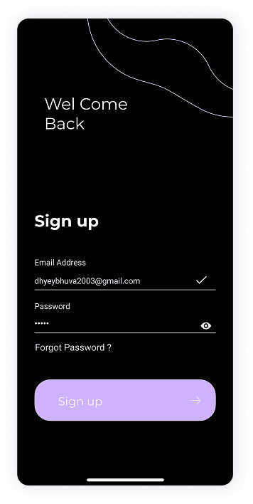 UI design of MoneyPay sign-up screen