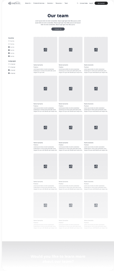 Wireframe of the PrizGuru about us page