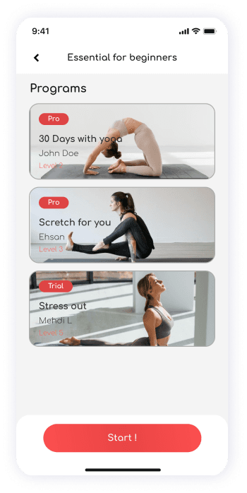 UI design of ShareFit app programs screen