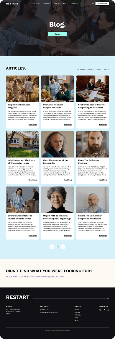 UI design of RESTART blog page