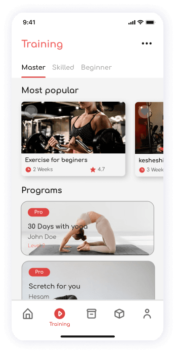UI design of ShareFit app training screen