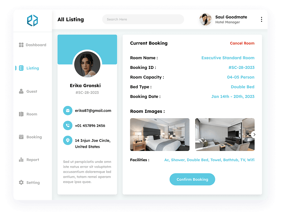 UI design of the booking overview page in Elite Station CRM