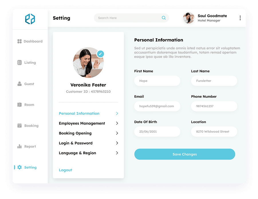 UI design of the settings page in Elite Station CRM