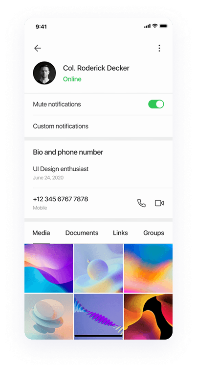 UI design of the Splash app-s contact profile screen