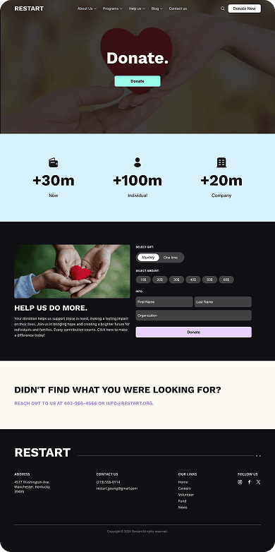 UI design of RESTART donation page