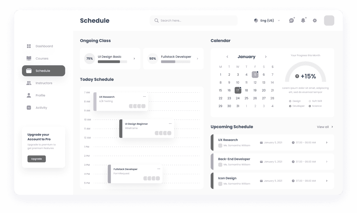 Wireframe of the MySkills schedule page