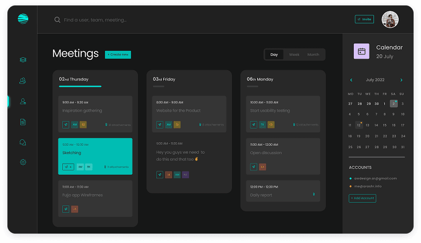Bounce meetings dashboard UI design