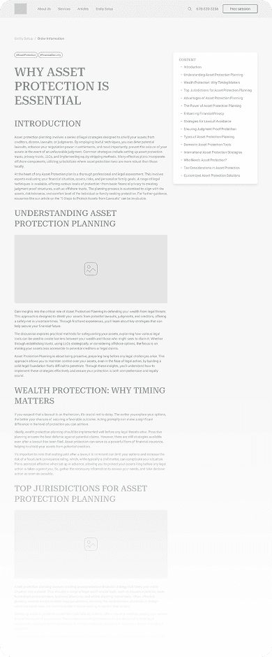Wireframe of Asset Protection blog post page