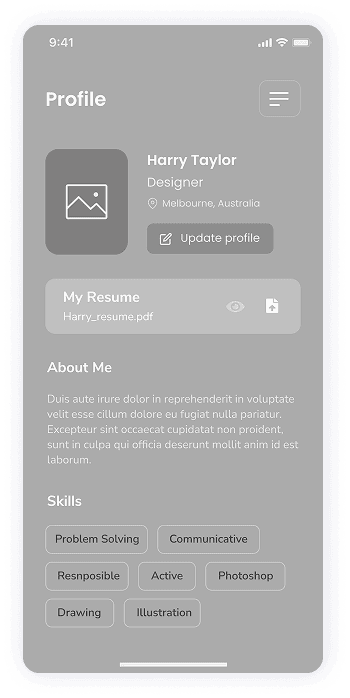 Wireframe of Rocket app-s profile screen