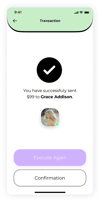 UI design of MoneyPay transaction success screen