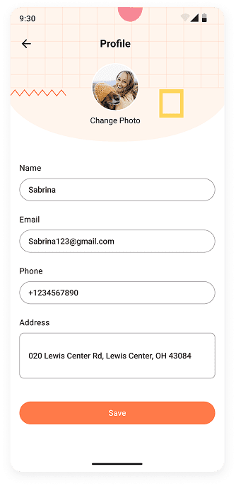 MyPet app profile screen UI design