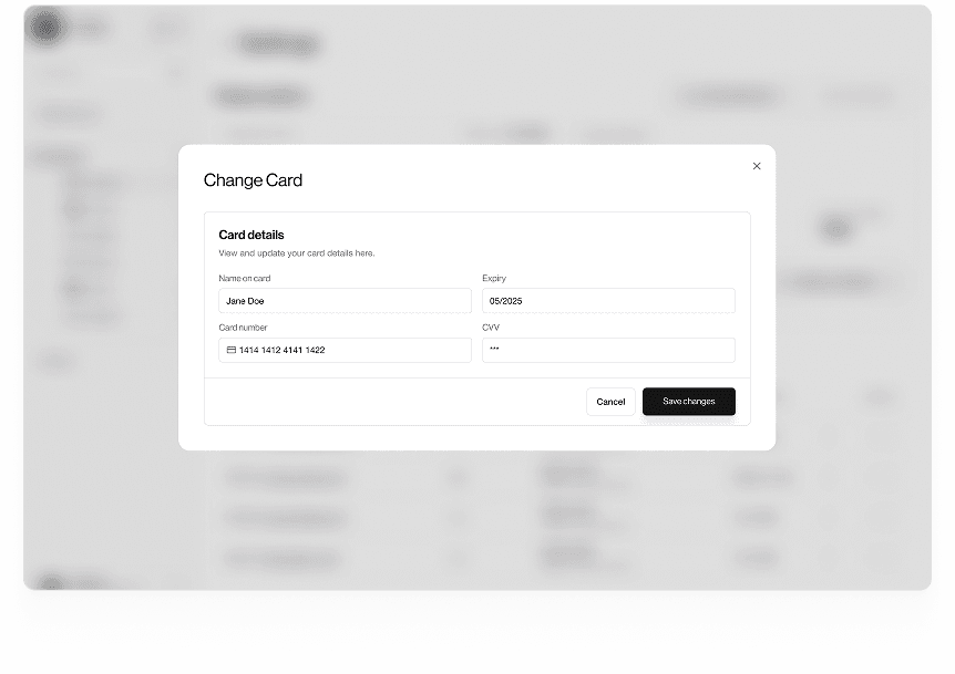 UI design of ProTraffic change card details popup