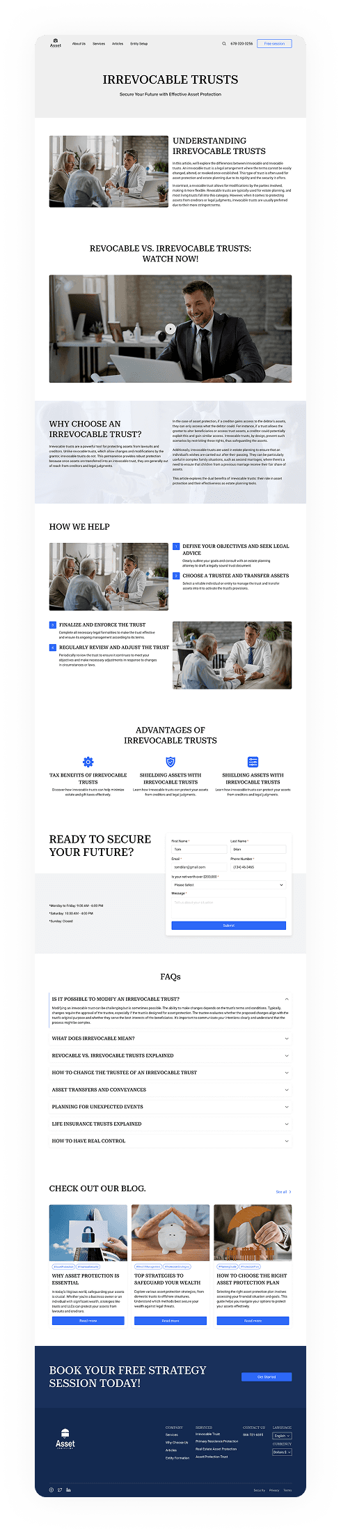UI design of the Asset Protection service page