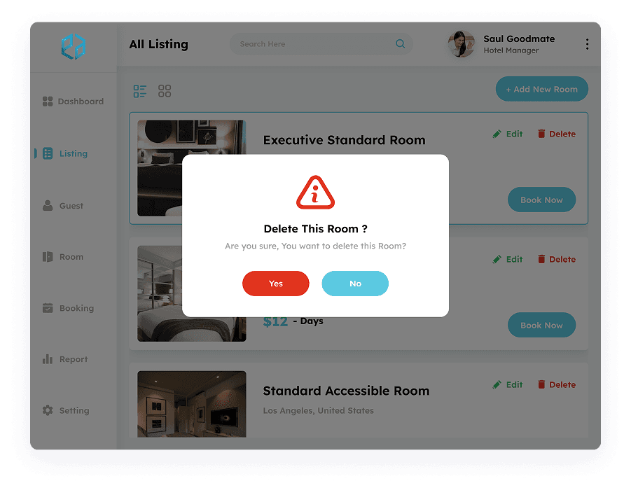 UI design of the delete confirmation popup in Elite Station CRM