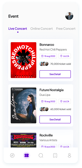 UI design of Muzz app event screen