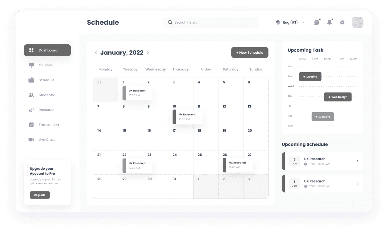 Wireframe of the MySkills schedule calendar page