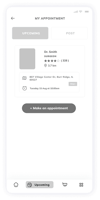 VetPet app user-s appointments list screen wireframe
